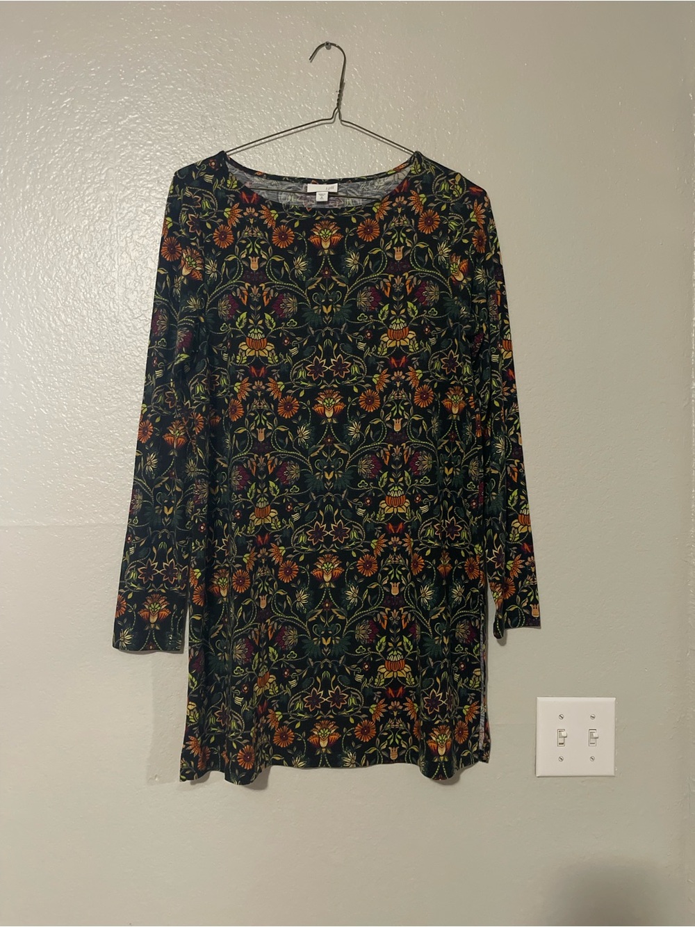 J. Jill Black Long-Sleeve Floral Shift Dress